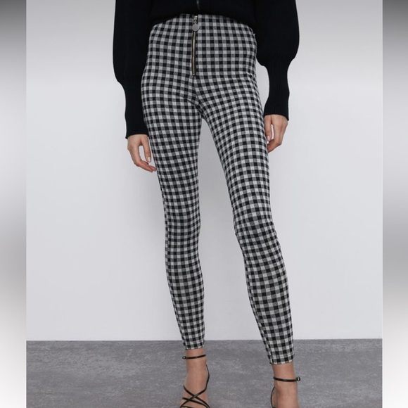Zara Pants Black White Gingham Plaid Check Pattern High Waist Trouser. EUC. - Picture 4 of 17
